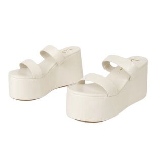 Reeyy Off White Platform Wedge Sandals